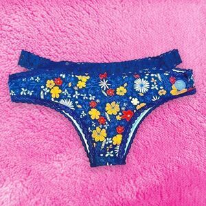 Aerie Navy Blue Retro Floral Cheeky Panty